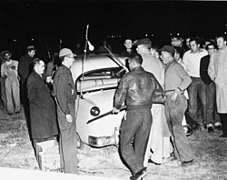 Armed Lumbee Indians aggressively confronting Klansmen in the Battle of Hayes Pond