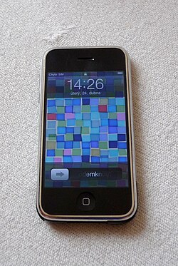 A first-generation iPhone (2007), the first commercially released device running iOS, then called iPhone OS
