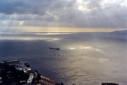 Africa (left, on horizon) and Europe (right), as seen from Gibraltar