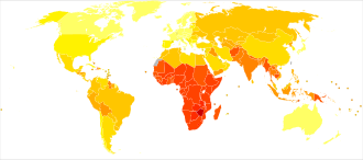 Disability-adjusted life year for infectious and parasitic diseases per 100,000 inhabitants in 2004:[83] no data ≤250 250–500 500–1000 1000–2000 2000–3000 3000–4000 4000–5000 5000–6250 6250–12,500 12,500–25,000 25,000–50,000 ≥50,000