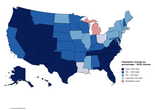A map showing the population change of each US State by percentage.