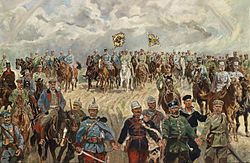 Franz Josef I and Wilhelm IIwith military commanders during World War I