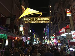 Bùi Viện Walking Street is lined with hotels, coffee shops and bars catering to tourists.