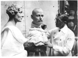 Bernard Tussaud finishes the wax figure of Lady Alice Montagu-Douglas-Scott and the Duke of Gloucester, 16 October 1935