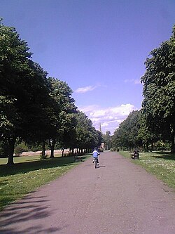 Hall Park with the spire of St Mary's Church in the far distance