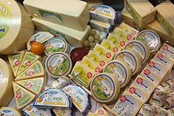 Vacuum-packed kashkaval cheese in Bulgarian store