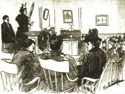 Dickinson giving the opening address at the Kate Field Memorial Exercises (1896)