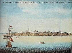 Aldus verthoont hem de stadt Buenos Ayrros geleegen in Rio de la Plata, painting by a Dutch sailor who anchored at the port around 1628