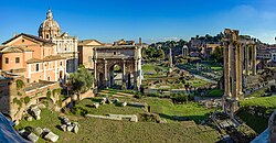 The Roman Forum contains the ruins of the buildings that represented the political, legal, religious and economic centre of ancient Rome, constituting the "nerve centre" of all Roman civilisation.[33]