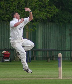 Darren Gough bowling for Essex against Cambridge UCCE
