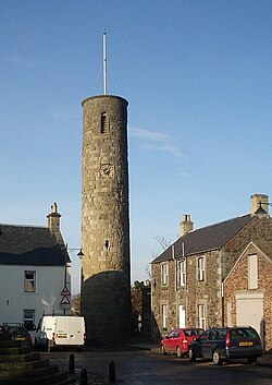 The round tower at Abernethy. Another such tower exists at Brechin Cathedral. They are one of the most conspicuous surviving traces of pre-Davidian Scottish church architecture.