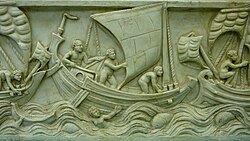 Roman ships, depicted on a 3rd-century AD sarcophagus