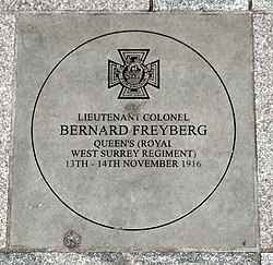 Monument commemorating Freyberg's Victoria Cross outside Richmond Station, London
