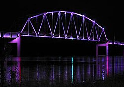 Norbert F. Beckey bridge at Muscatine, Iowa, with LED lighting
