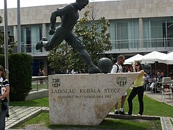 A statue of Kubala in the grounds of the Camp Nou