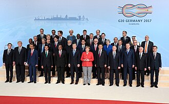 Prime Minister Lee Hsien Loong at the 2017 G20 meeting in Germany. Since 2010, Singapore has often been invited to participate in G20 processes.