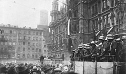 The Marienplatz in Munich during the Beer Hall Putsch on 9 November 1923