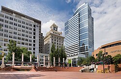 Pioneer Courthouse Square, with Fox Tower in the background