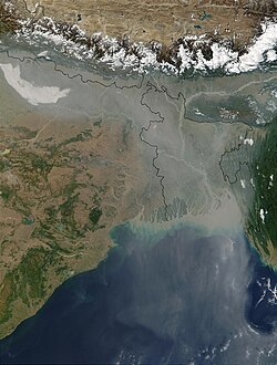 Aerosol pollution over northern India and Bangladesh (Satellite image by NASA)