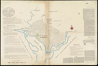 Facsimile of manuscript of Peter Charles L'Enfant's 1791 plan for the federal capital city (United States Coast and Geodetic Survey, 1887).[2]