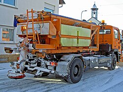 The hopper and impeller of a gritter in Germany