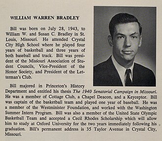 Bradley in the Princeton University yearbook, 1965