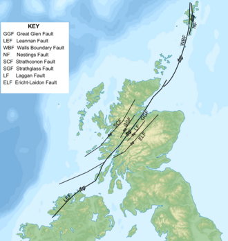 Map of the Great Glen Fault and other late Caledonian strike-slip faults in Scotland and northwestern Ireland