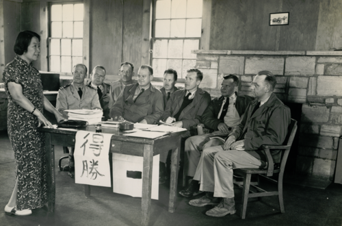 Yang Lingfu, former curator of the National Museum of China, giving Chinese language instruction at the Civil Affairs Staging Area in 1945