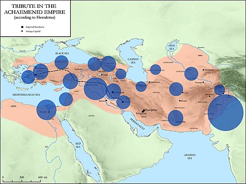 Volume of annual tribute per district, in the Achaemenid Empire, according to Herodotus.[156][157][158]