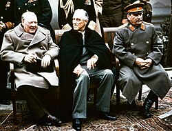 The "Big Three" of Europe at the Yalta Conference: Winston Churchill, Franklin D. Roosevelt, and Joseph Stalin