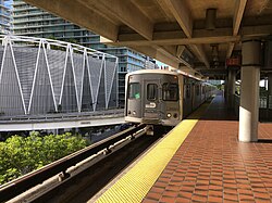 A Budd train entering Brickell station in 2017