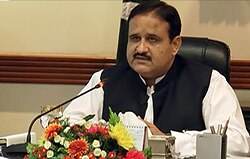 Buzdar as Chief Minister speaks at a government meeting in 2019