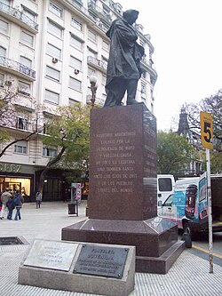 A statue in Buenos Aires honoring Esteban Echeverría remembers his words: "You Argentines fight for the May Democracy and your cause is not only legitimate but also holy in the eyes of God and the free nations of the world" (Vosotros argentinos lucháis por la democracia de Mayo y vuestra causa no sólo es legítima sino también santa ante los ojos de Dios y de los pueblos libres del mundo). On the other side it says "Slaves, or men subdued to an absolute power, have no homeland, because homeland is not connected to the place of birth, but in the free exercise of civic rights." (Los esclavos, o los hombres sometidos al poder absoluto, no tienen patria, porque la patria no se vincula a la tierra natal, sino en el libre ejercicio de los derechos ciudadanos.)