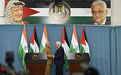 Indian prime minister Narendra Modi with Mahmoud Abbas in at Ramallah in 2018