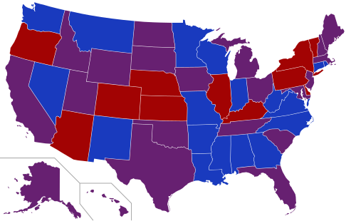 Senators' party membership by state at the opening of the 91st Congress in January 1969 2 Democrats 1 Democrat and 1 Republican 2 Republicans