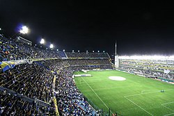 La Bombonera during a night game v. Colo Colo, with the refurbished boxes at right, March 2008.