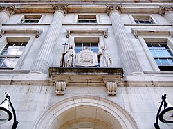 Entrance and coat of arms of the 19th century King's Building, Strand Campus