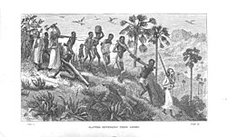 Swahili-Arab slave traders and their captives along the Ruvuma River in Mozambique, 19th century