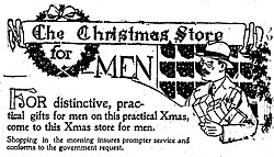 Advertising image of a man shopping for Christmas presents, United States, 1918
