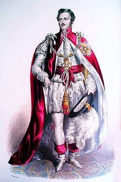 Prince Albert, the Prince Consort, Great Master 1843–1861. During the 19th century, Knights Grand Cross wore their mantles over imitations of 17th-century dress. They now wear them over contemporary attire.