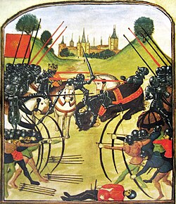 The Battle of Tewkesbury in 1471. Large numbers of English nobility perished in the Wars of the Roses.