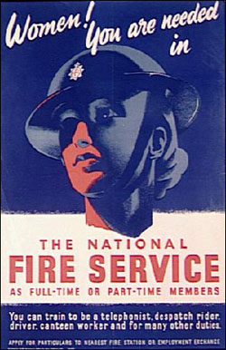 Second World War poster encouraging women to join the National Fire Service