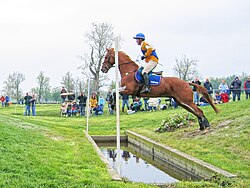 Horse and rider negotiating the ditch element of a coffin