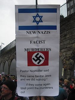 A sign held at a protest in Edinburgh, Scotland, January 2009