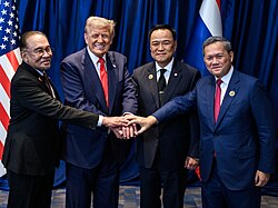 (L-R) Malaysian Prime Minister Anwar Ibrahim, US President Donald Trump, Thai Prime Minister Anutin Charnvirakul and Cambodian Prime Minister Hun Manet after signing the Kuala Lumpur Peace Accord, which took place during the 47th ASEAN Summit, 26 October 2025