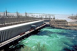 Power plant of the Aswan High Dam, with the dam itself in the background