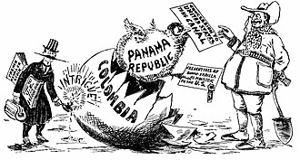 The US's intentions to influence the area (especially the Panama Canal construction and control) led to the separation of Panama from Colombia in 1903.