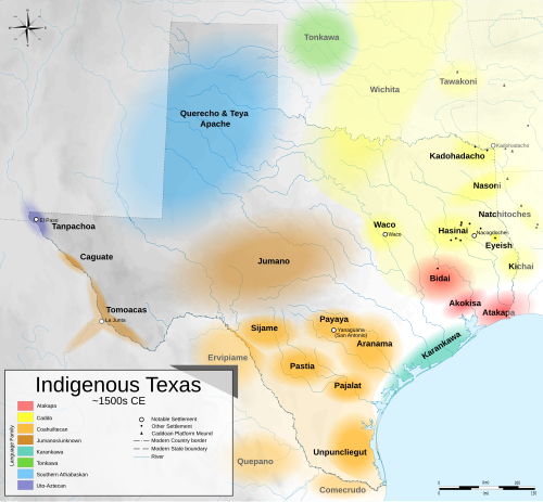 Locations of American Indian tribes in Texas, ca. 1500 CE