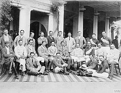 Officers involved in the Inter-Regimental Polo Tournament at Meerut, 1899. Winston Churchill is standing second from right.
