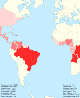 West Central Africa was the most common source region of Africa, and Portuguese America (Brazil) was the most common destination.